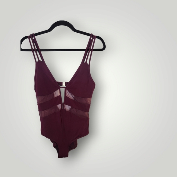 Jets Austalia Jessika Allen Plunge One Piece maroon bodysuit size 8 - Picture 13 of 16